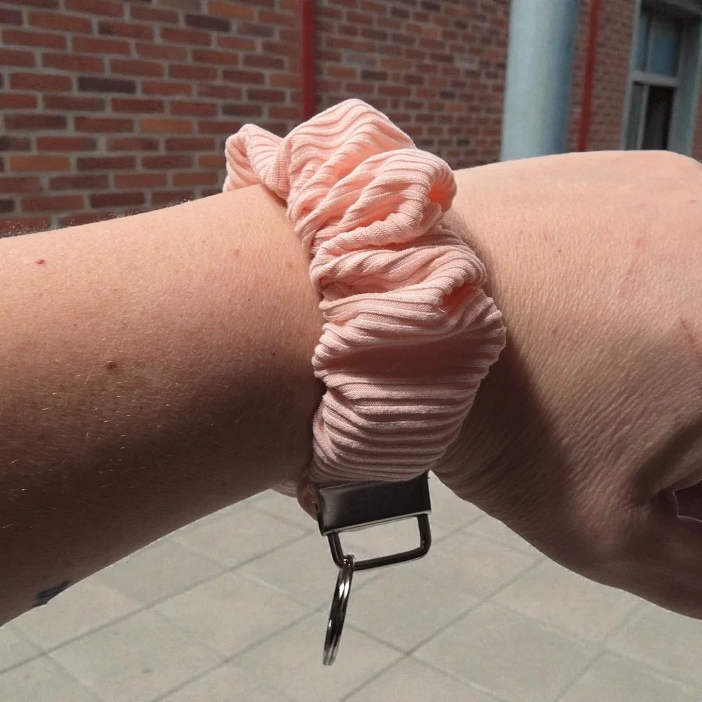 Peach Ribbed Scrunchie‎ Keychain Wristlet Holder for Keys Bag Accessory